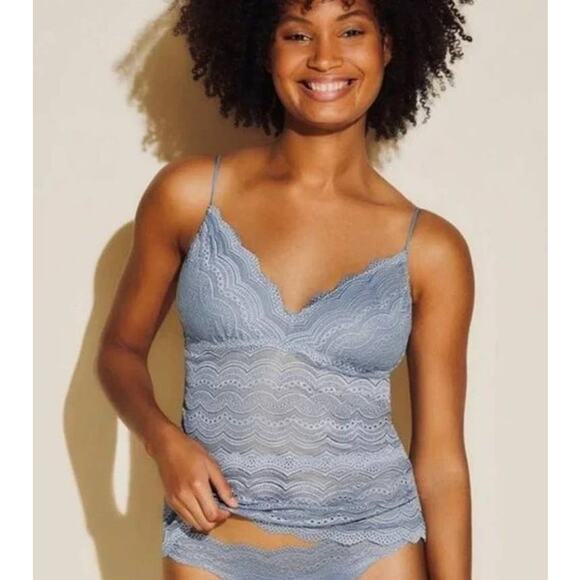 Cosabella Ceylon Curvy Collection Lace Scalloped Edge Blue Camisole - M - Picture 1 of 6